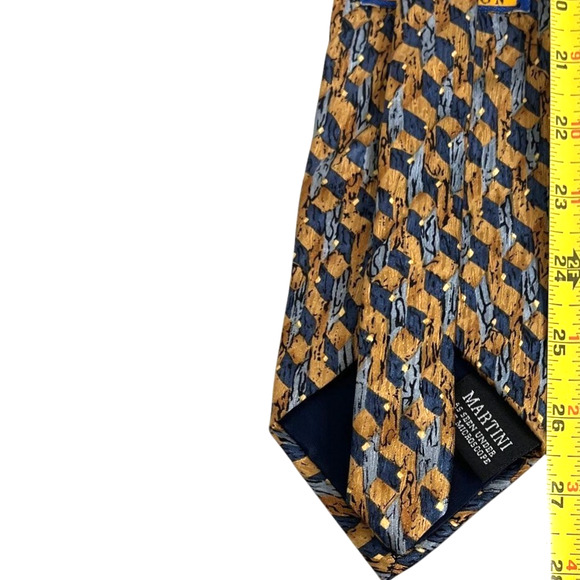 Vintage Cocktail Collection Novelty Label Mens Silk Tie 1990 Blue Gold Geometric - Picture 5 of 6
